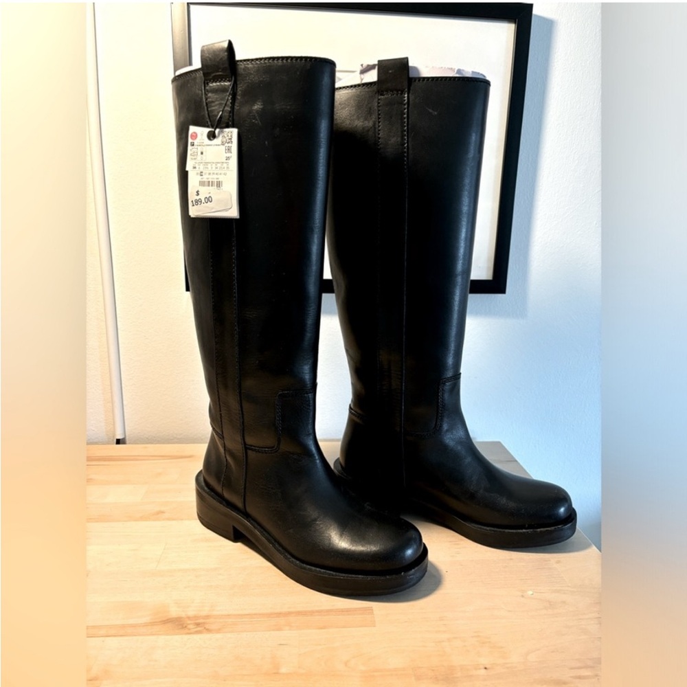 Zara Black Tall Leather Boots